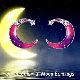 POPLYKE Moon Stud Earrings Cat Stud Earrings for Women 925 Sterling Silver Cat Earrings for Girls Moon Jewellery Gifts, Sterling Silver, Cubic Zirconia