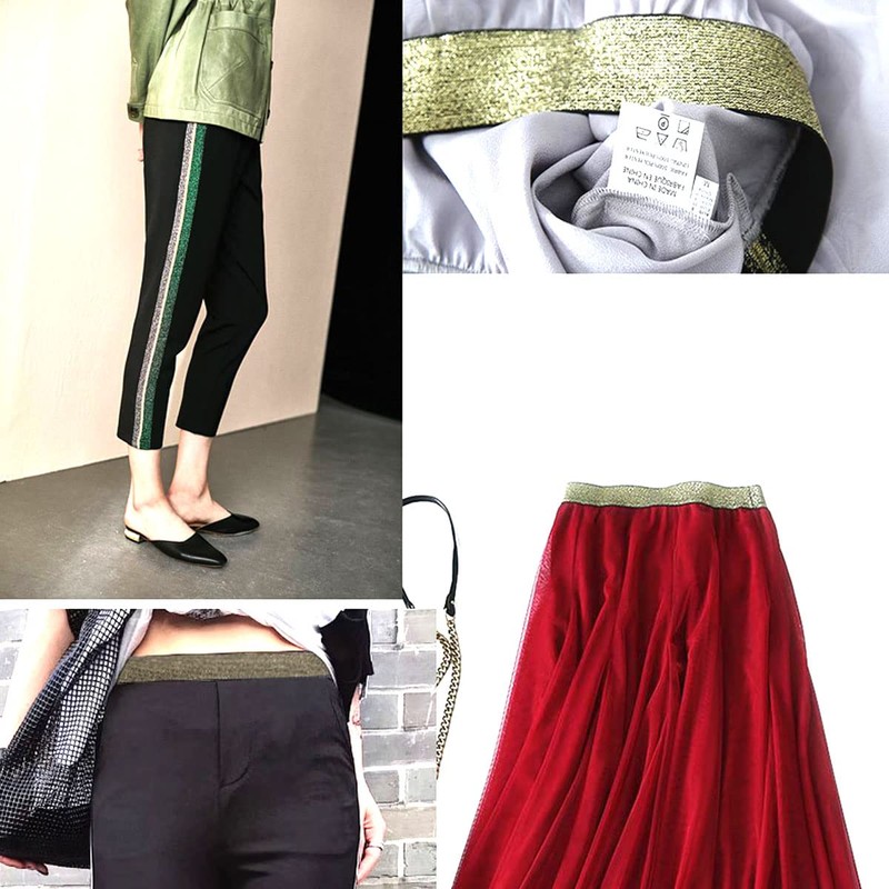 Suncoolla 5M Gold Silver Glitter Elastic Band (Silver, 30mm)