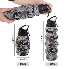 KUNHANG Collapsible Travel Water Bottle18oz, Reuseable Silicone Foldable Water Bottles for Gym Camping Hiking, Portable Leak Proof Sports Water Bottle with rugby Carabiner (Dark gray)