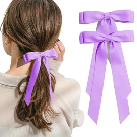 2PCS Dark Purple Hair Bows Solid Satin Polyester Ribbon Bow Hair Clips Ponytail Big French Hair Barrettes with Long Tail Wedding Dress Decor Hair Accessories for Women Toddler Teen Girls