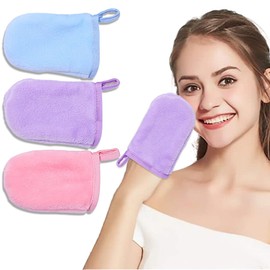 EOUIAV 3 Pieces Microfiber Cleaning Cloth, Makeup Removal Glove for Cleaning, Washable Microfiber Makeup Remover Gloves, Thick, Non-Irritating, Reusable, for Face Care