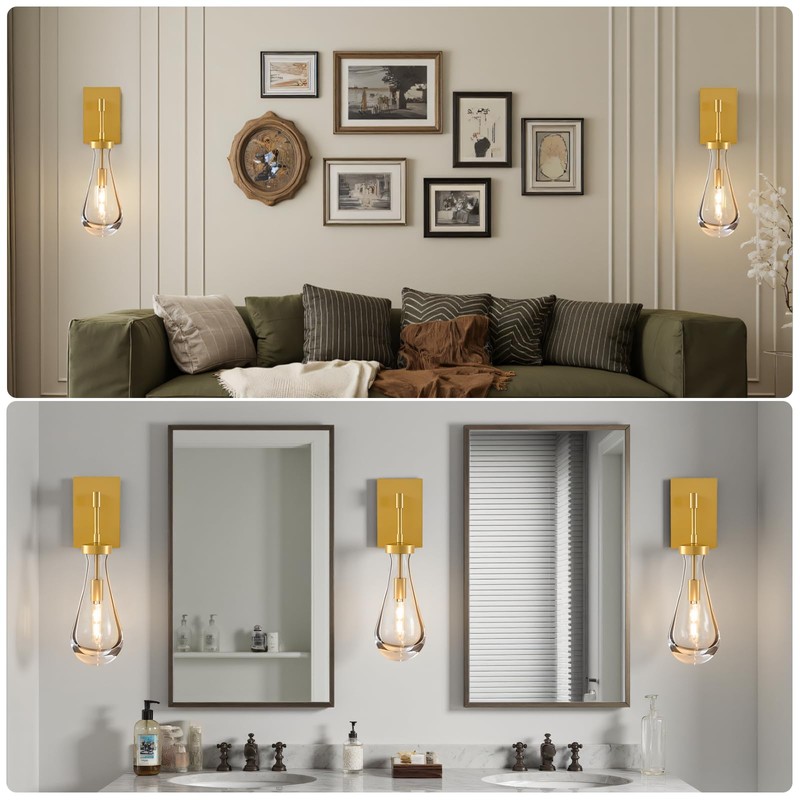 BlesULuk Raindrop Brass Crystal Wall Sconce: Clear Solid Indoor Sconces