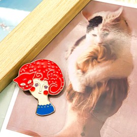 Lady Pin With A Cat On Her Head - Cooperation Series - Enamel Lapel Pin - Plated Badge for Clothing, Bags, and Lanyards