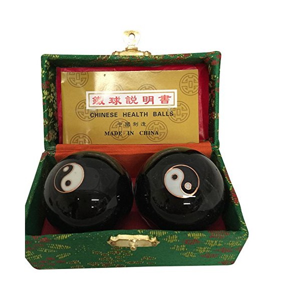 Baoding Balls Chinese Health Massage Exercise Stress Balls - Black Yinyang #3