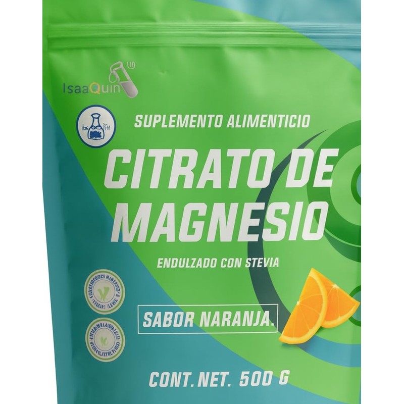 IsaaQuim Citrato de Magnesio en Polvo Sabor Naranja con Stevia