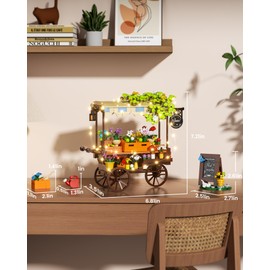 Muiurple Flower Cart Building Set with LED Strips, Car Shop with Flower Bonsai and Plants Building Kits, Flower Tools and Signs Home Desk Decor Ideas Gifts for Kids 6+