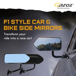 Gazoz Performance F1 style Black Side View Mirrors for Cars and Bikes- Universal Fit High Gloss Finish Side View Mirrors - 2 pieces.