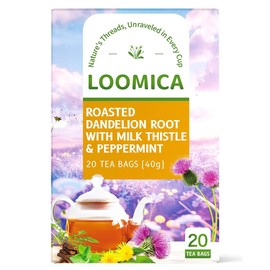 LOOMICA Roasted Dandelion Root with Milk Thistle & Peppermint, Caffeine Free, with Toasted Nutty Flavor, Wellness Support Herbal Blend, Coffee Alternative, Bold & Smooth, 20 Counts