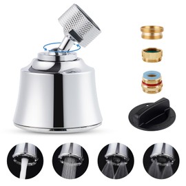 Hygie Rinse Kitchen Sink Faucet Head Replacement 4 Spray Faucet Sprayer Attachment with 2 Ball Joint, Big Angle Swivel, 55/64-27UNS Famale Thread, Male Thread Adapter Included, Chrome