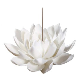 Sunormi 3.9 Inch Ceramic White Lotus Incense Burner Flower Incense Burner Stick Holder for Yoga Studio Living Room Home Decor