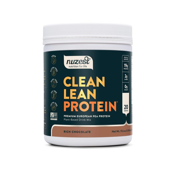 Nuzest - Pea Protein Powder - Clean Lean Protein, Premium Vegan Plant Based Protein Powder, Dairy Free, Gluten Free, GMO Free, Naturally Sweetened Protein Shake, Rich Chocolate, 20 Servings, 1.1 lb