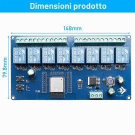 ESP modulo relè a 8 canali con ESP-32 WiFi Bluetooth, DC5-30V/AC250V, scheda di sviluppo per progetti fai da te Smart Home & IoT, facile programmazione con Arduino IDE