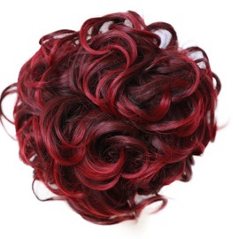 PRETTYSHOP BUN Up Do Hair Piece Hair Ribbon Ponytail Extensions Draw String Scrunchie wavy Red mix # 2T113A HK113