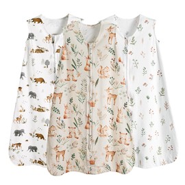 PHF Soft Baby Sleep Sack 6-12 Months 100% Cotton Wearable Blanket, 2-Way Zipper 0.5 TOG Toddler Sleeping Sack 3 Pack, Comfy Sleep Bag for Baby Boys Girls, Woodland (Medium)