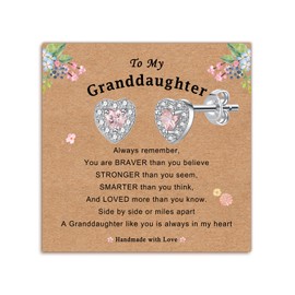 Eahoopfm Heart Earrings for Granddaughter, Hypoallergenic Pink White Cubic Zirconia Stud Earrings, Graduation Christmas Birthday Gifts for Girls