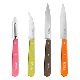 OPINEL Les Essentials - Small Kitchen 4 Piece Knife Set - Paring, Serrated, Peeler, Vegetable Knife, Corrosion Resistant High Carbon Steel, Made in France (50s)