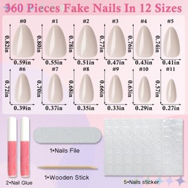 LuckForever 360pc XS Almond Press on Nails Short Fake Nails Khaki Tan Glue on Nails XS Short Acrylic Nails Press ons Nail Almond Artificial Fingernails False Nails Tip with Nail Glue Adhesive File
