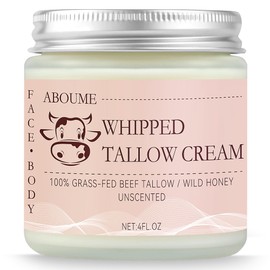 Beef Tallow for Skin, 100% Grass-Fed Whipped Beef Tallow and Honey Balm with Wild Honey & Beeswax, Face & Body Moisturizer Cream for Sensitive Skin 4 FL.OZ