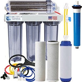 Aquarium Reef Reverse Osmosis & Deionization System Clear Manual Flush 75 GPD.