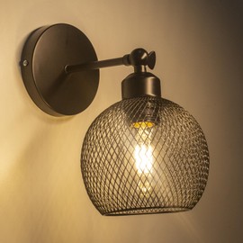 Wall Sconces Light Black Metal Wire Cage Wall Lamp Industrial Adjustable Lamp Vintage Edison Lighting Fixture E27 Base for Bedroom Hallway Coffee Restaurant