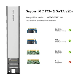 WAVLINK NVMe - Carcasa NVMe a USB de 10 Gbps, de aluminio externo M.2 NVMe y SATA SSD, compatible con UASP recortar para M-Key/B+M Key NVMe PCIe y SATA SSD en tamaños 2230/2242/2260/2280, hasta 8 TB