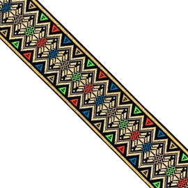 Designer’s Shop Jacquard Metallic Native Bohemian Ribbon Trim 2" (50mm) x 7 Yards DIY for Sewing Crafting, Home Décor Trims (Gold-Green), JL 131