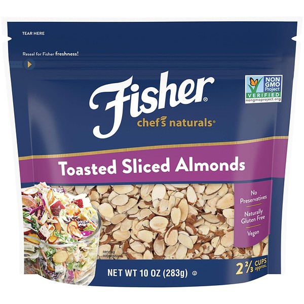 FISHER Chef's Naturals Toasted Sliced Almonds, 10 oz, Naturally Gluten Free, No Preservatives, Non-GMO, 10 oz