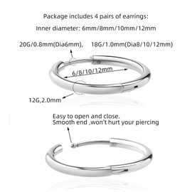 Silver 18K Real Gold Plating Huggie Hoop Earrings Sleeper Small Thin Mini 6mm 8mm 10mm 12mm 14mm 16mm,Hypoallergenic Surgical Stainless Steel Cartilage Earring for Women Men