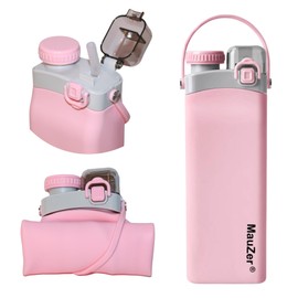 Mauzer® Faltbare Trinkflasche mit Strohhalm - Auslaufsicher, 600ml Wasserflasche aus Silikon, BPA frei - Ideal für Kinder, Sport, Reisen, Camping, oder Festival (Pink)