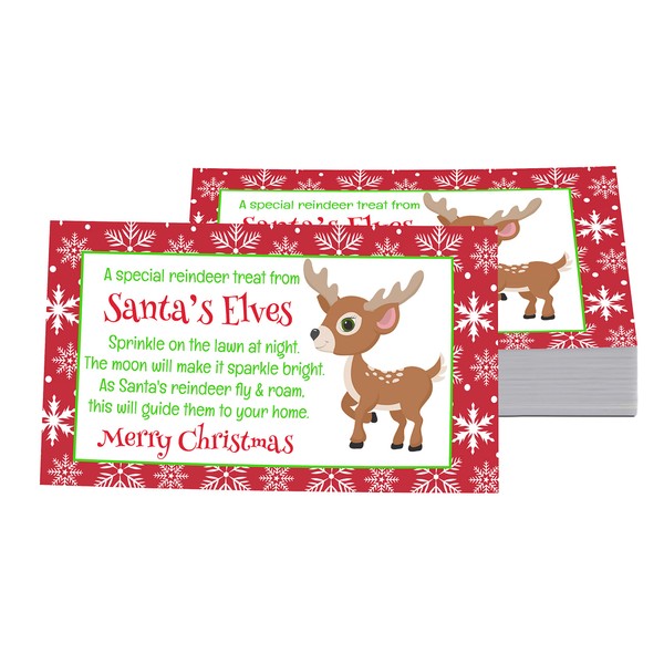 Reindeer Food for Christmas Eve Gift Tags (15 Pack) Kids Christmas Favors - Holiday Party Supplies Red and White Toppers - Santa's Magic Rudolph Labels - Flat Printed Set - Paper Clever Party