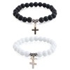 WANDIC 2 Pieces Cross Bracelet Frosted Braided Rope Elastic Christian