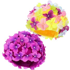 KICHOUSE 2Pcs Floral Swim Caps for Women Breathable Elastic Flower Bathing Hats Stylish Swim Cap for Braids and Dreadlocks for Swimming Spa and Pool Use