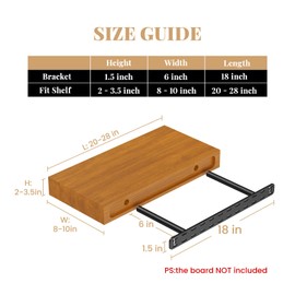 2pcs Floating Shelf Bracket Heavy Duty,Decorative Floating Shelf Hardware Hidden Black Metal Fireplace Mantel Brackets Without Jig (18"X6"X1.0" Without Tools)