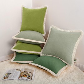 DWCN Velvet Pillow Covers with Tassels Set of 2 Super Soft Boho Solid Pillow Covers with Invisible Zipper, Decorative Throw Pillows for Bed Couch Cushion Living Room 18x18 Inch, Moss Green