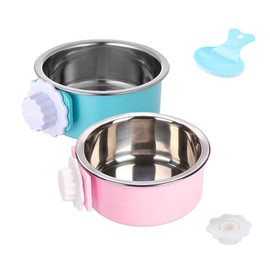 Crate Dog Bowl, Stainless Steel Removable Hanging Food Water Bowl Crate Coop Cup,Pet Cage Bowls with Bolt Holder for Dog, Puppy, Cat, Rabbit, Bird,Small Animals (Large (Pack of 2))