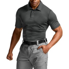 CQR Men's Polo Shirts, Tactical Short Sleeve Golf Performance Shirts, Lightweight Dry Fit UPF 50+ Pique, Frost Basic Charcoal, Small