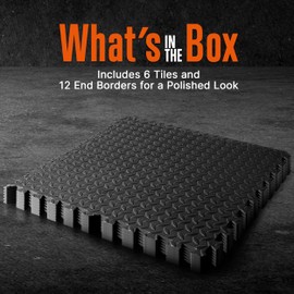 SQUATZ 6-Piece Puzzle Exercise Mat Tiles, EVA Foam Interlocking Black Gym Floor Tiles for Home Workout, Thick Protective Cushion for Equipment, Water Resistant, Reduces Noise, Easy Clean, 24"x24" each