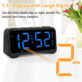 ROCAM Digital Alarm Clock for Bedrooms with Large Display, Loud Alarm Clock for Heavy Sleepers with Bed Shaker, Adjustable Volume and Brightness, Night Light, Easy Use for Seniors, Kids, Home, Office