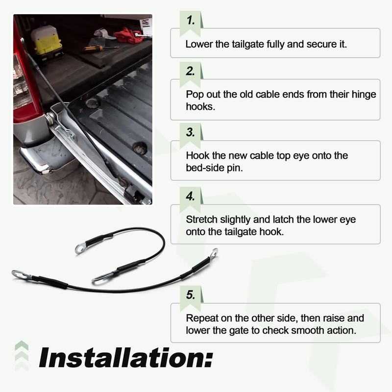 Quctaki 2 PCS Tailgate Lift Support Cable Set Driver and