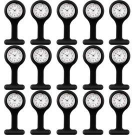 Kenning 15 Pack Clip on Nurse Watches for Women Men, Silicone Lapel Pin Pocket Fob Stethoscope Watches with Second Hand for CNA Week Doctor Nurse Student Graduation Xmas Birthday Gifts(Black)