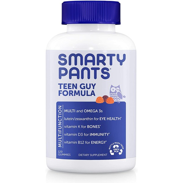 Daily Gummy Multivitamin Teen Guy: Vitamin C, D3, & Zinc for Immunity, Biotin for Skin & Hair, Omega 3 Fish Oil, Iodine, Vitamin B6, E, Methyl B12 for Energy by Smartypants (120 Count, 30 Day Supply)