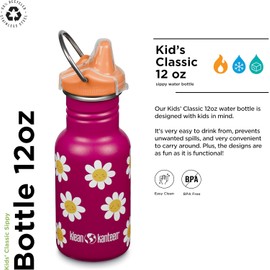 Klean Kanteen Trinkflasche Classic Narrow (Sippy Cap) mit Trinkverschluss aus Edelstahl in der Farbe Pink mit einem Volumen von 355 ml, 1011200
