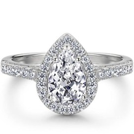 Jude Jewelers Silver Rose Gold Plated Water Drop Tear Shape Cubic Zircon Wedding Engagement Proposal Ring (Silver, 10)