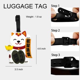 ANINIUCN Maneki Neko Japanese Silicone Luggage Tag – Cute Lucky Cat ID Label for Suitcases, Backpacks & Travel Bags – Fun Travel Accessory for Teens & Adults (Maneki Neko-C)