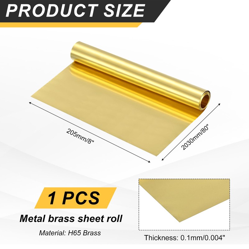 uxcell Brass Sheet Roll, 80" x 10" x 0.004" Metal