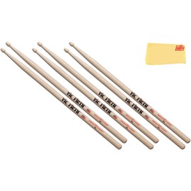 Vic Firth American Classic 5A Wood-Tipped Drumsticks - 3 Pack with Austin Bazaar Polishing Cloth