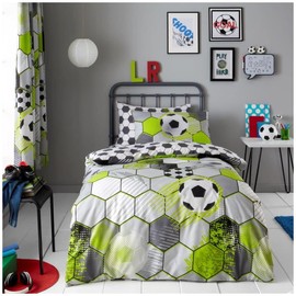GC GAVENO CAVAILIA Easy Care Football Kids Bedding Boys & Girls, Super Soft Reversible Printed Football Single Duvet Cover, Luxury Polycotton Kids Bedding With Pillowcase, Grey