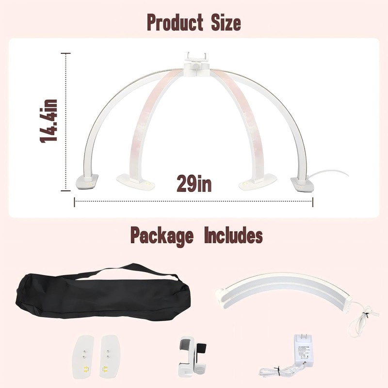 Half Moon Light for Nail Desk with Phone Holder, 29IN