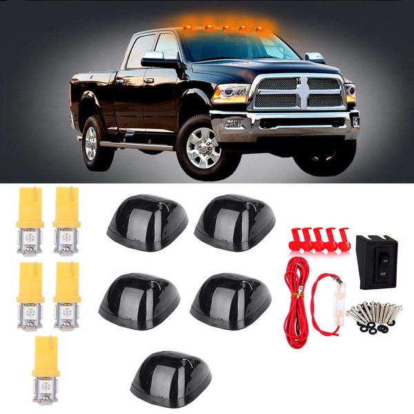 cciyu 5x Smoke Cab Roof Running Lights Assembly+T10 5-5050-SMD Yellow