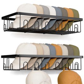 LUOFNI Metal Hat Racks for Baseball Caps Wall Hat Organizer Fit 56 Caps Holder,2 Packs Sturdy Wall Mounted Hat Storage Organizer for Living Room,Closet,Bedroom,Black